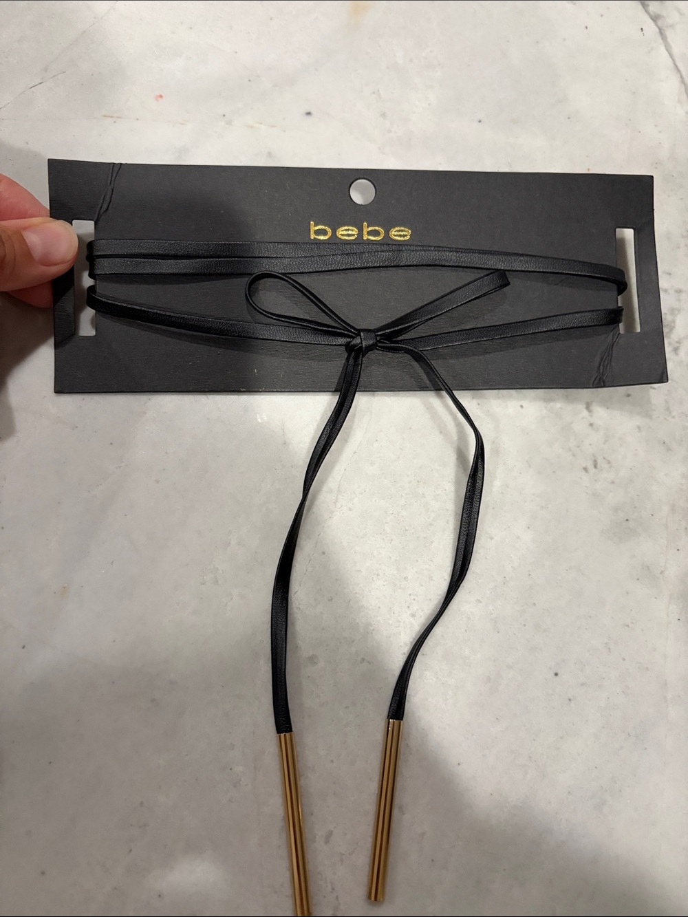 bebe Black Ribbon Choker with Gold-Tone Tube Ends